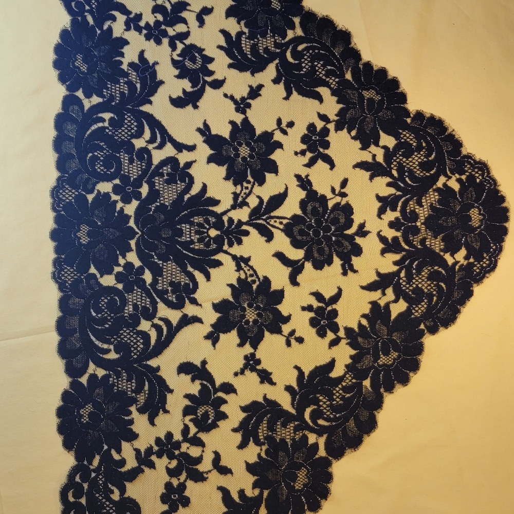 Elegant Vintage Black Lace Mourning Veil Scarf, Embroidered On Net
